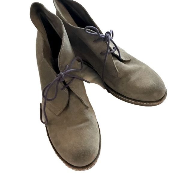 J Crew 28671 Macalister Khaki Suede Tan Wedge Lace Up Ankle Boots Size 9 - Picture 6 of 11